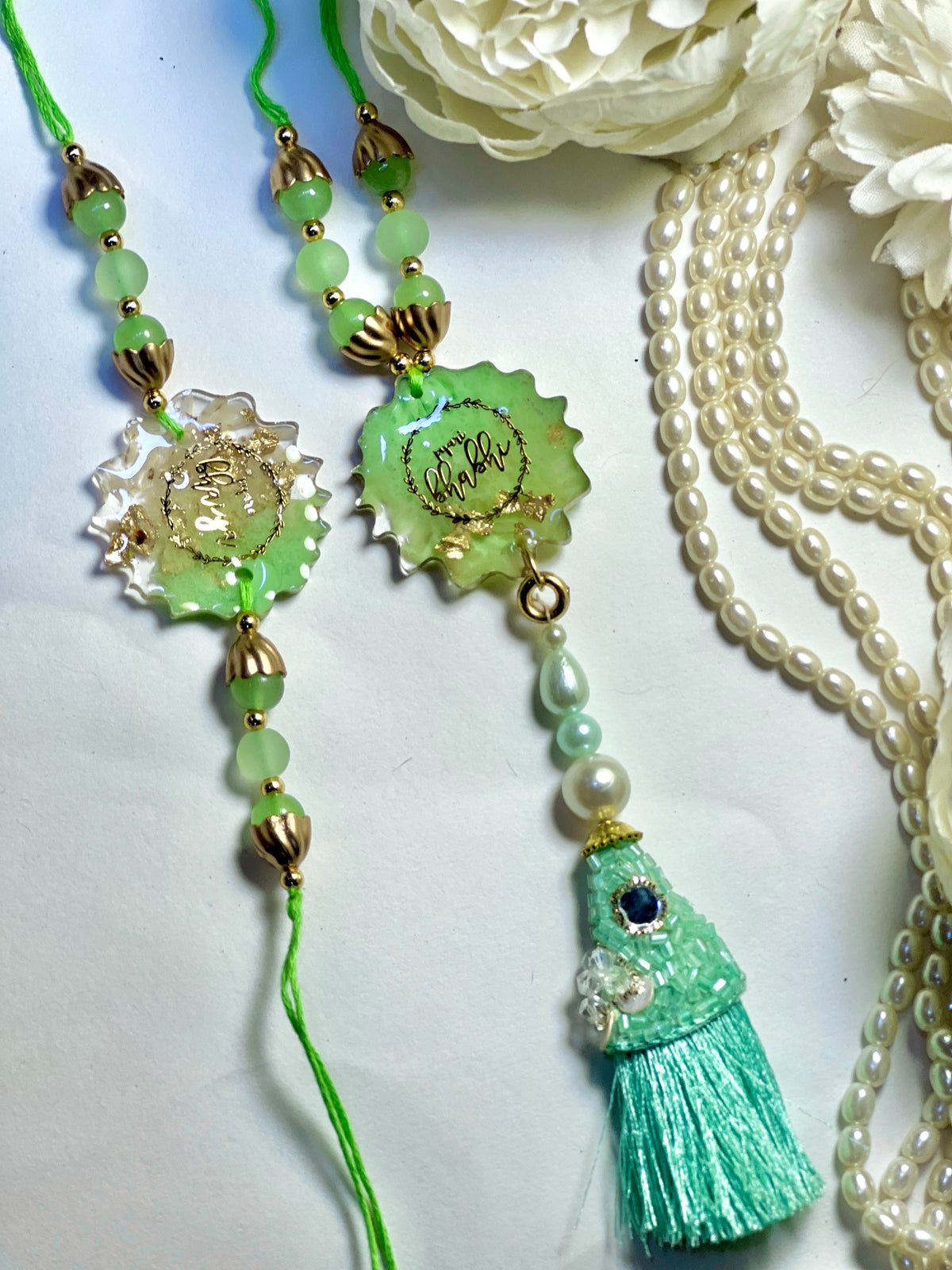 Luxurious Bhai Bhabhi Latkan Rakhi Set🌟💎-Green