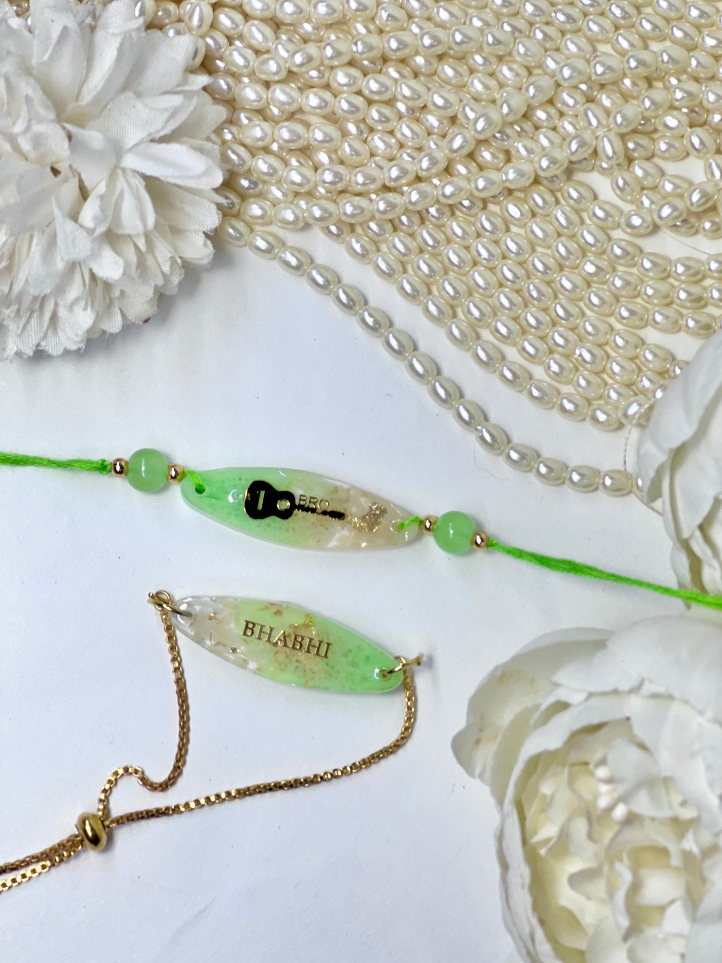 Exclusive Resin Bhai Bhabhi Rakhi Set-Green