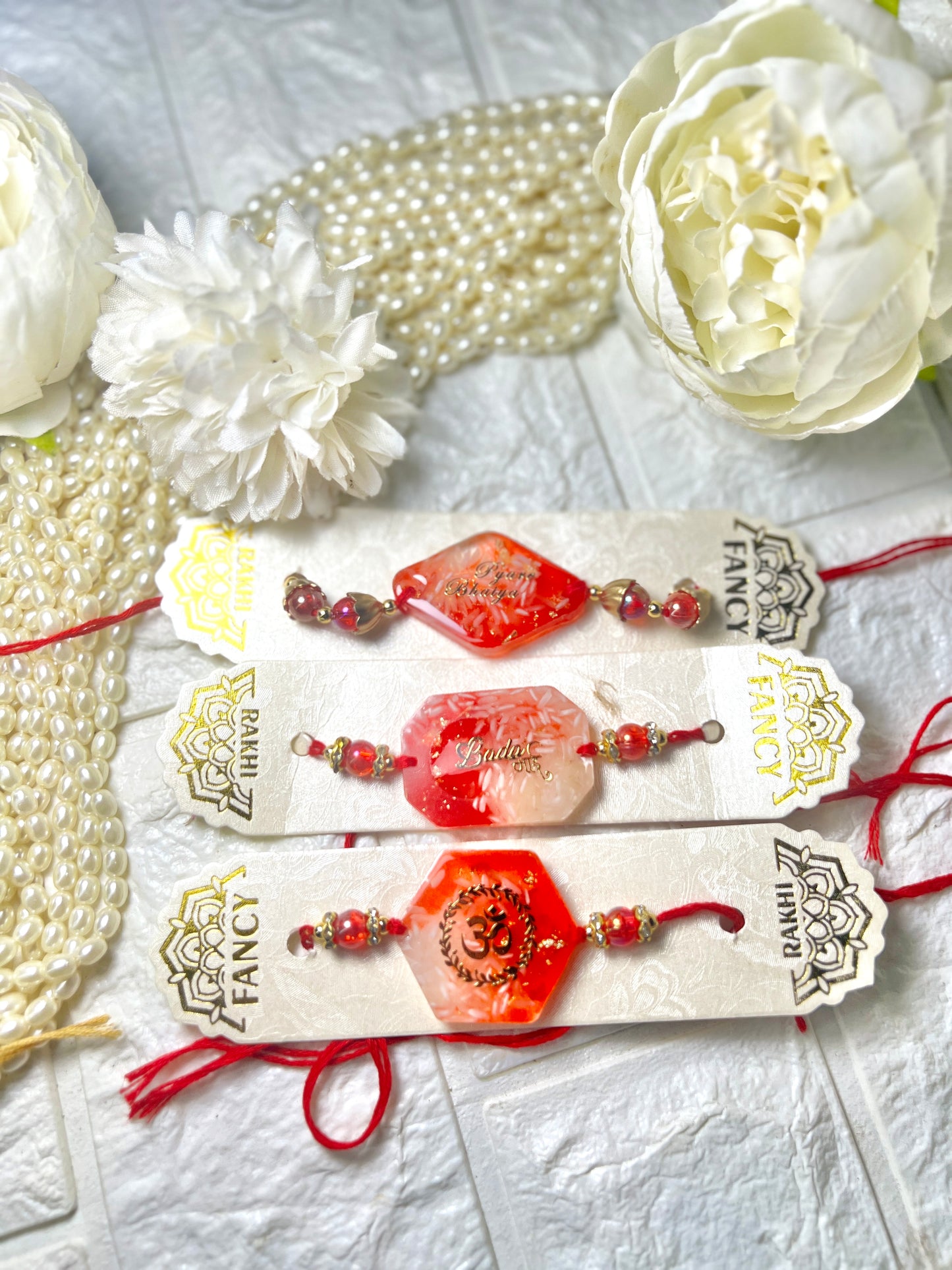 🌟 Set of 3 Roli Chawal Resin Rakhis!🌟