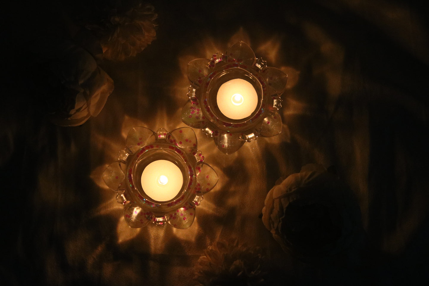 Crystal-Clear Lotus Diyas with Shimmering Accents- Set of 25 Pair