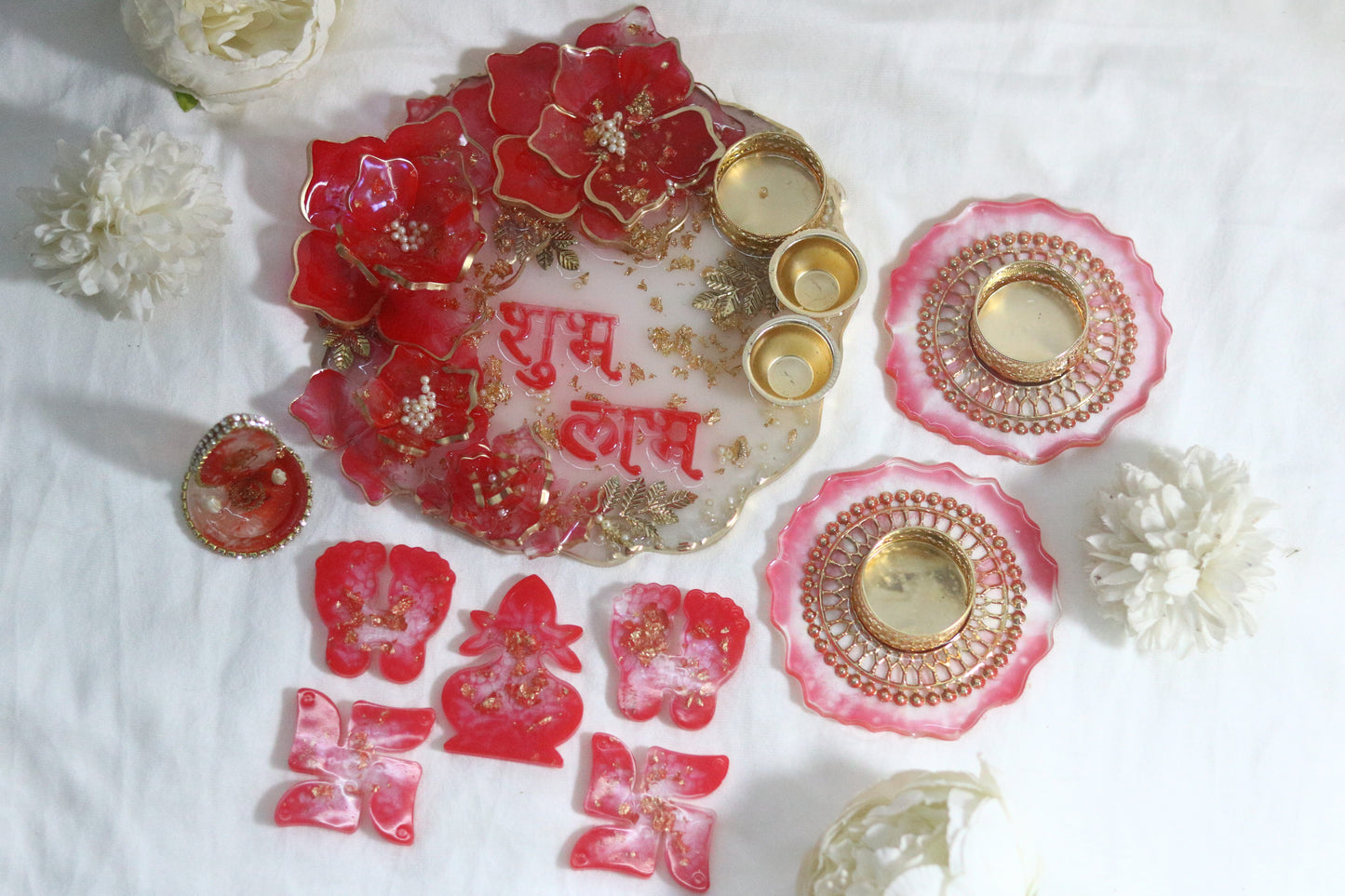 "Festive Red Resin Pooja Thali Combo – Complete Your Rituals with Elegance"