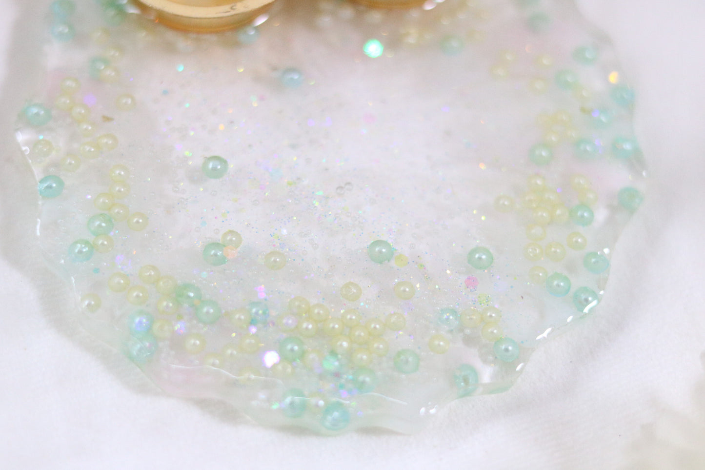 Sparkling Serenity Resin Pooja Thali with Pastel Beads"