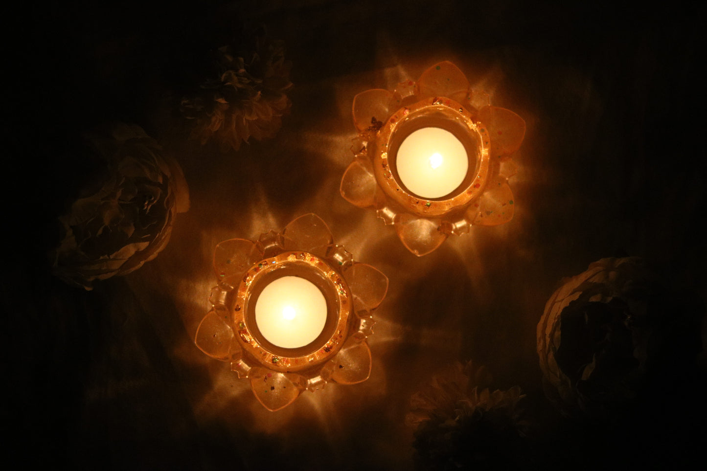 Crystal-Clear Lotus Diyas with Shimmering Accents (Shade Gold)-Set of 25Pair