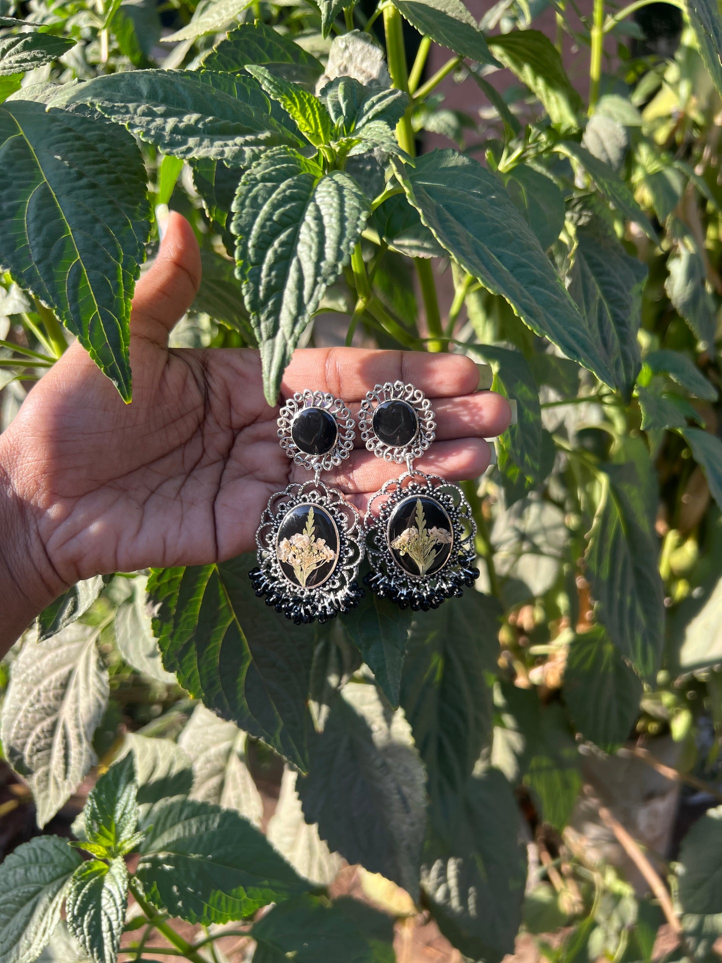 Flower Infused Jhumka- Black