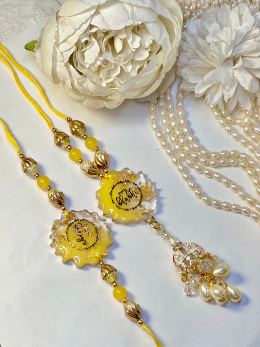Luxurious Bhai Bhabhi Latkan Rakhi Set🌟💎-Yellow