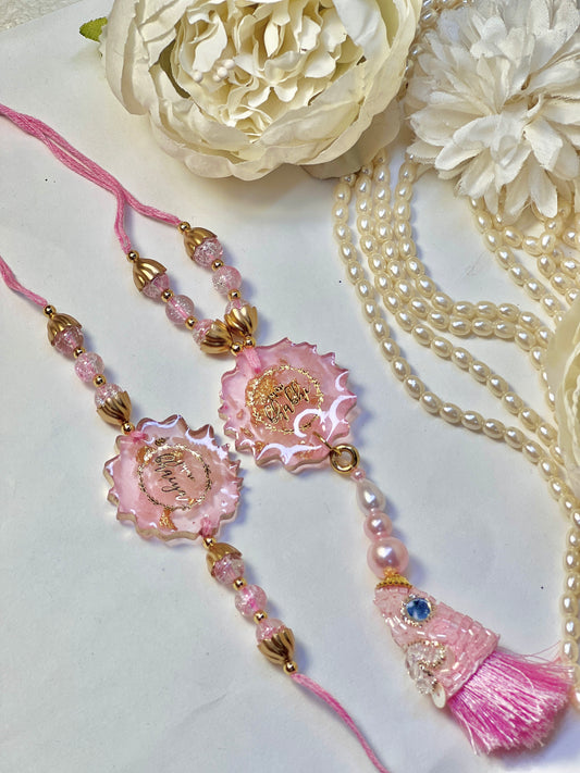 Luxurious Bhai Bhabhi Latkan Rakhi Set🌟💎-Pink