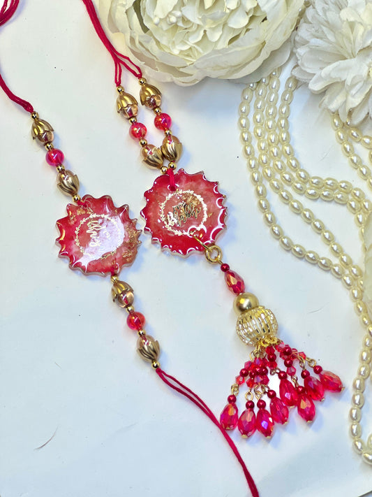 Luxurious Bhai Bhabhi Latkan Rakhi Set🌟💎-Red