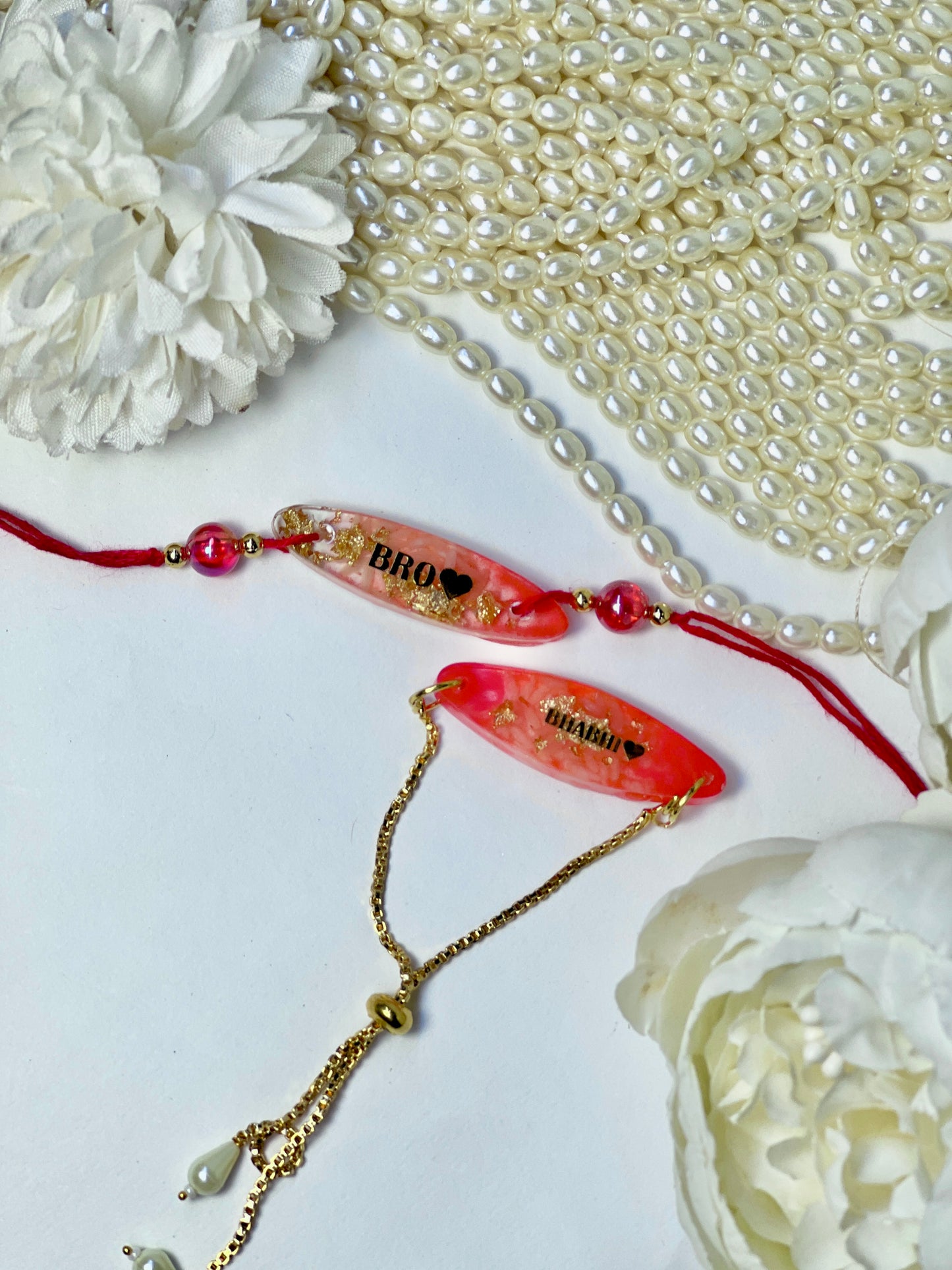 Exclusive Resin Bhai Bhabhi Rakhi Set-Red