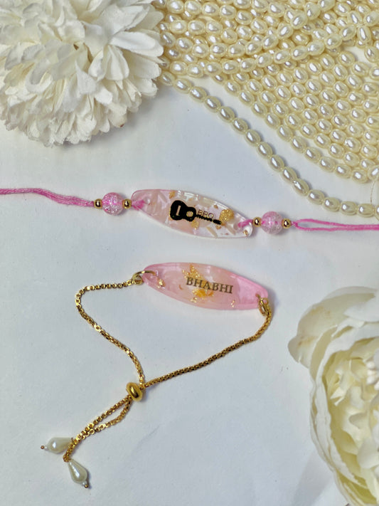 Exclusive Resin Bhai Bhabhi Rakhi Set-Pink