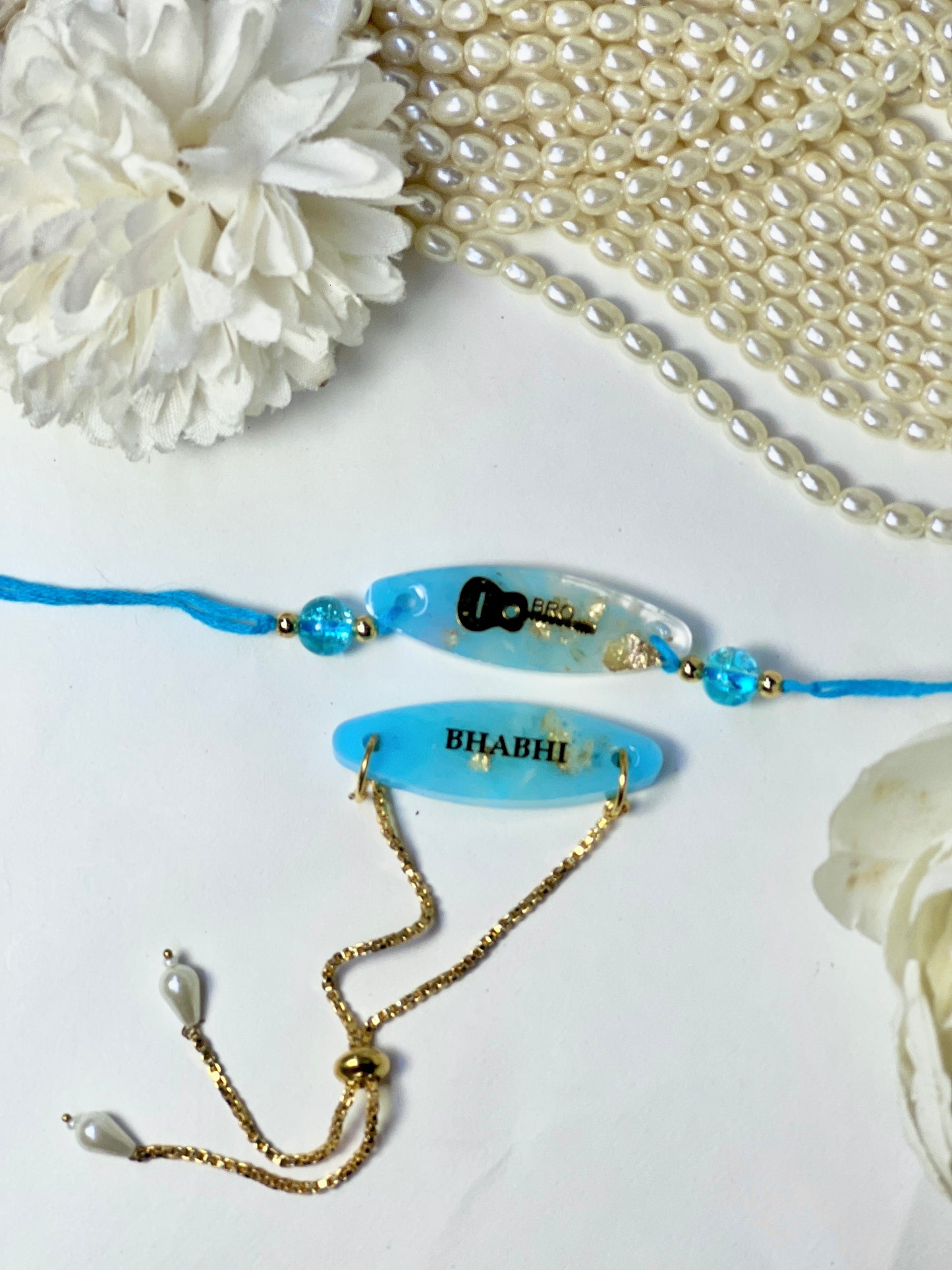 Exclusive Resin Bhai Bhabhi Rakhi Set-Blue
