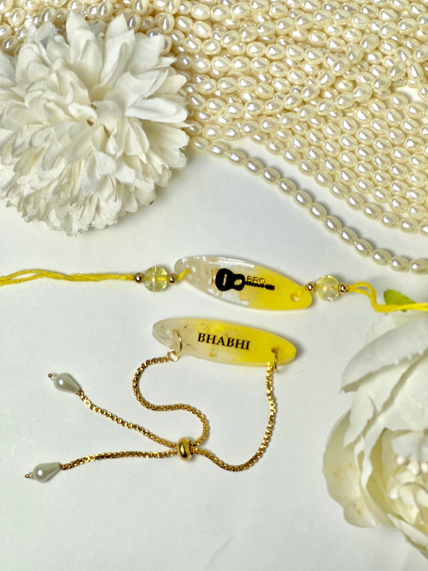 Exclusive Resin Bhai Bhabhi Rakhi Set-Yellow