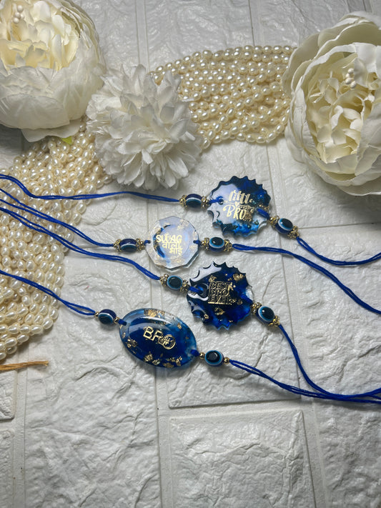 Exclusive Offer: Blue Resin Bro Rakhi Set of 5
