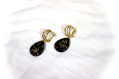 BLACK GOLD CRYSTALS DANGLING RESIN EARINGS