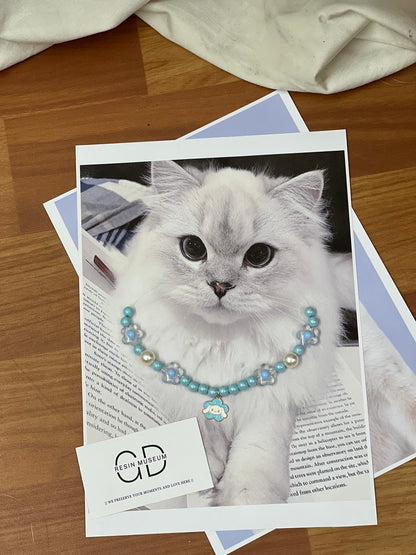 Luxury Pearl Necklace for Cats/Dogs – Elegant and Pet-Safe Design - Flower charm