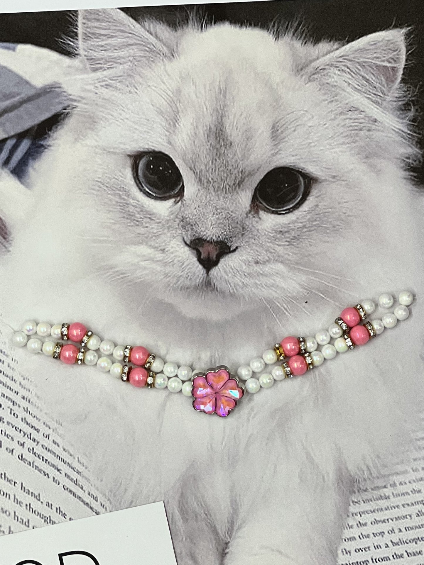 Luxury Pearl Necklace for Cats/Dogs – Elegant and Pet-Safe Design - Rhinestone Flower