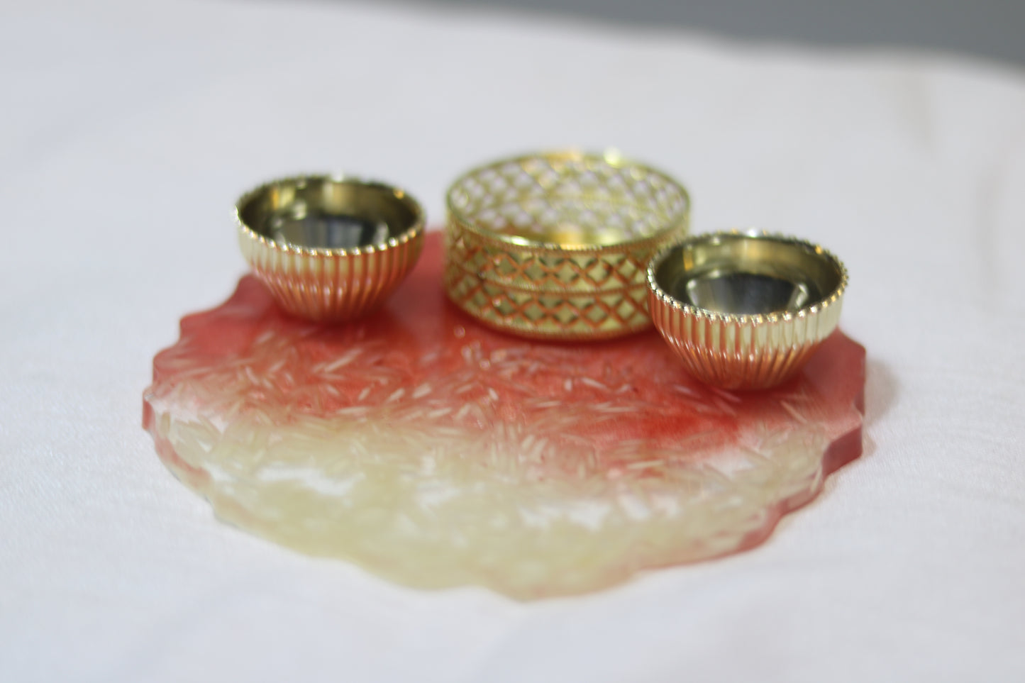 Graceful Resin Pooja Thali with Gold-Toned Bowls🌟🙏