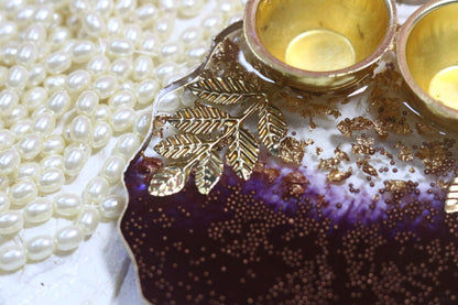 "Handcrafted Resin Ganpati Pooja Thali with Golden Accents"