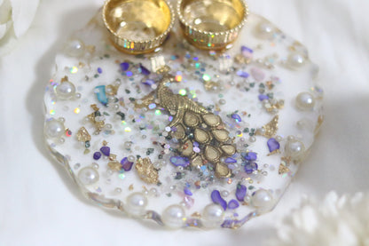 🙏  🌟"Exquisite Pearl & Gold Resin Pooja Thali – Elevate Your Rituals with Luxury"🙏  🌟