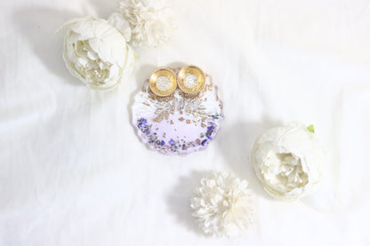 "Opulent Lavender Bliss Resin Pooja Thali – Elevate Your Festive Rituals"