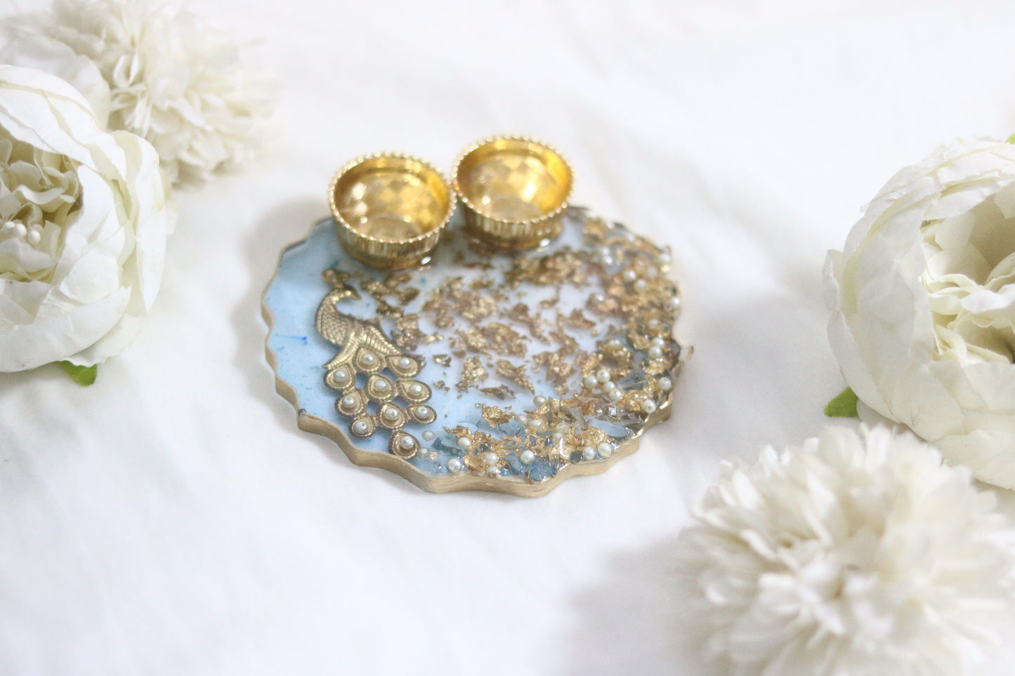 "Azure Majesty Resin Pooja Thali – A Regal Addition to Your Festive Rituals"