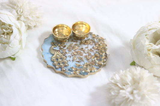 "Azure Majesty Resin Pooja Thali – A Regal Addition to Your Festive Rituals"