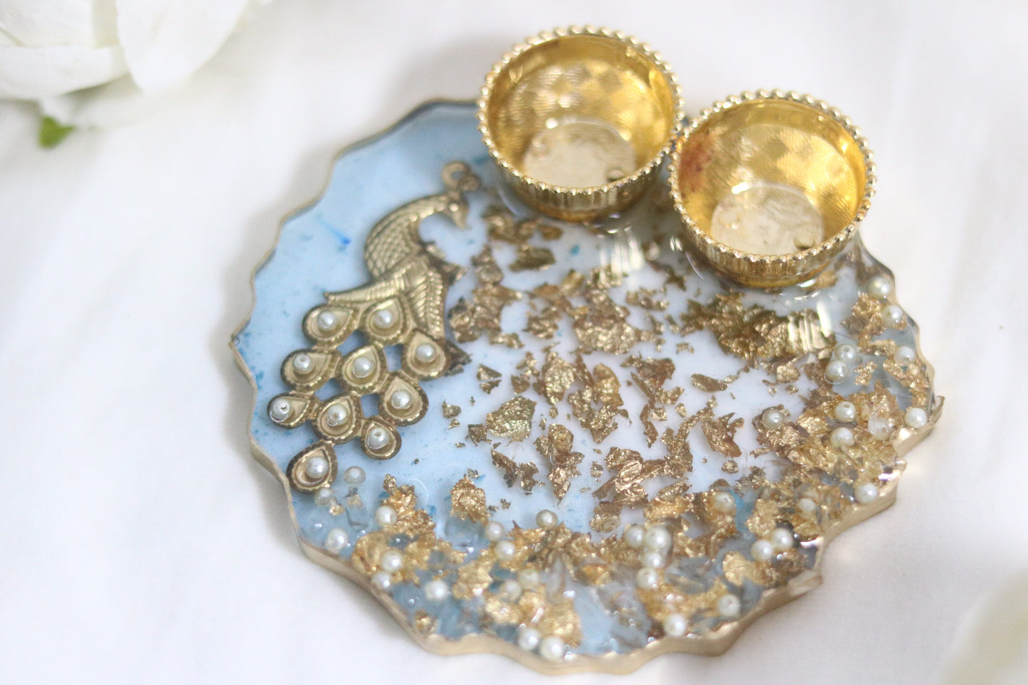 "Azure Majesty Resin Pooja Thali – A Regal Addition to Your Festive Rituals"