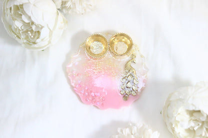 "Pink Pearl Regal Resin Pooja Thali - Elevate Your Rituals with Elegance"