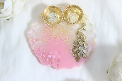 "Pink Pearl Regal Resin Pooja Thali - Elevate Your Rituals with Elegance"