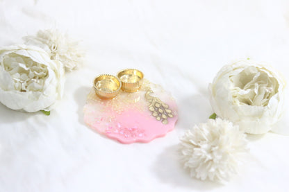 "Pink Pearl Regal Resin Pooja Thali - Elevate Your Rituals with Elegance"