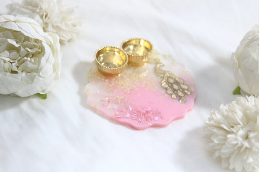 "Pink Pearl Regal Resin Pooja Thali - Elevate Your Rituals with Elegance"