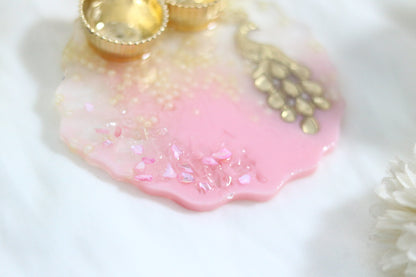 "Pink Pearl Regal Resin Pooja Thali - Elevate Your Rituals with Elegance"