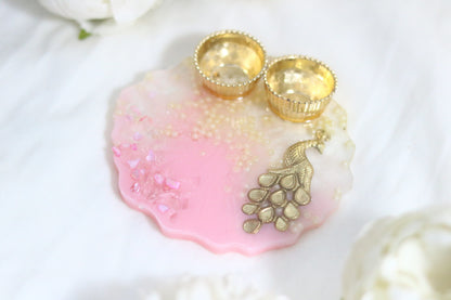 "Pink Pearl Regal Resin Pooja Thali - Elevate Your Rituals with Elegance"