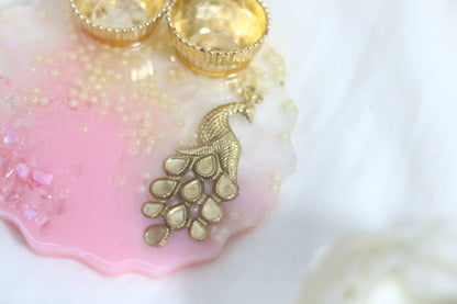 "Pink Pearl Regal Resin Pooja Thali - Elevate Your Rituals with Elegance"