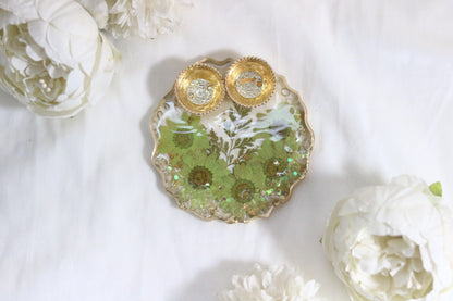 "Floral Harmony: Handcrafted Green Flower Resin Pooja Thali"