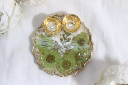 "Floral Harmony: Handcrafted Green Flower Resin Pooja Thali"
