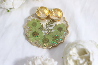 "Floral Harmony: Handcrafted Green Flower Resin Pooja Thali"