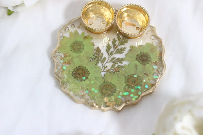 "Floral Harmony: Handcrafted Green Flower Resin Pooja Thali"