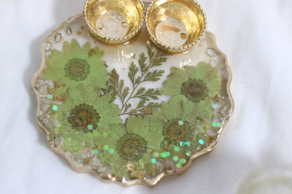 "Floral Harmony: Handcrafted Green Flower Resin Pooja Thali"