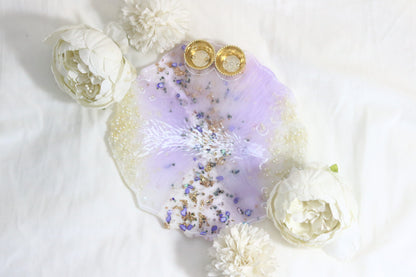 "Exquisite Lavender & Gold Resin Pooja Thali with Pearl Embellishments"- Big