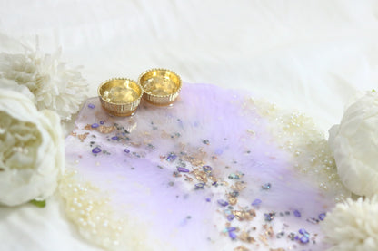 "Exquisite Lavender & Gold Resin Pooja Thali with Pearl Embellishments"- Big