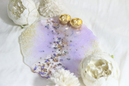 "Exquisite Lavender & Gold Resin Pooja Thali with Pearl Embellishments"- Big