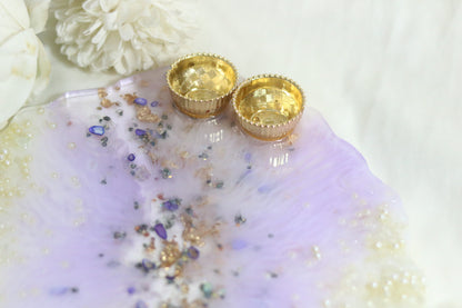 "Exquisite Lavender & Gold Resin Pooja Thali with Pearl Embellishments"- Big