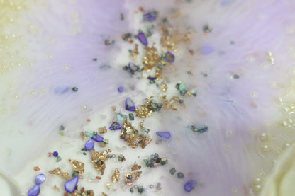 "Exquisite Lavender & Gold Resin Pooja Thali with Pearl Embellishments"- Big