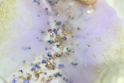"Exquisite Lavender & Gold Resin Pooja Thali with Pearl Embellishments"- Big