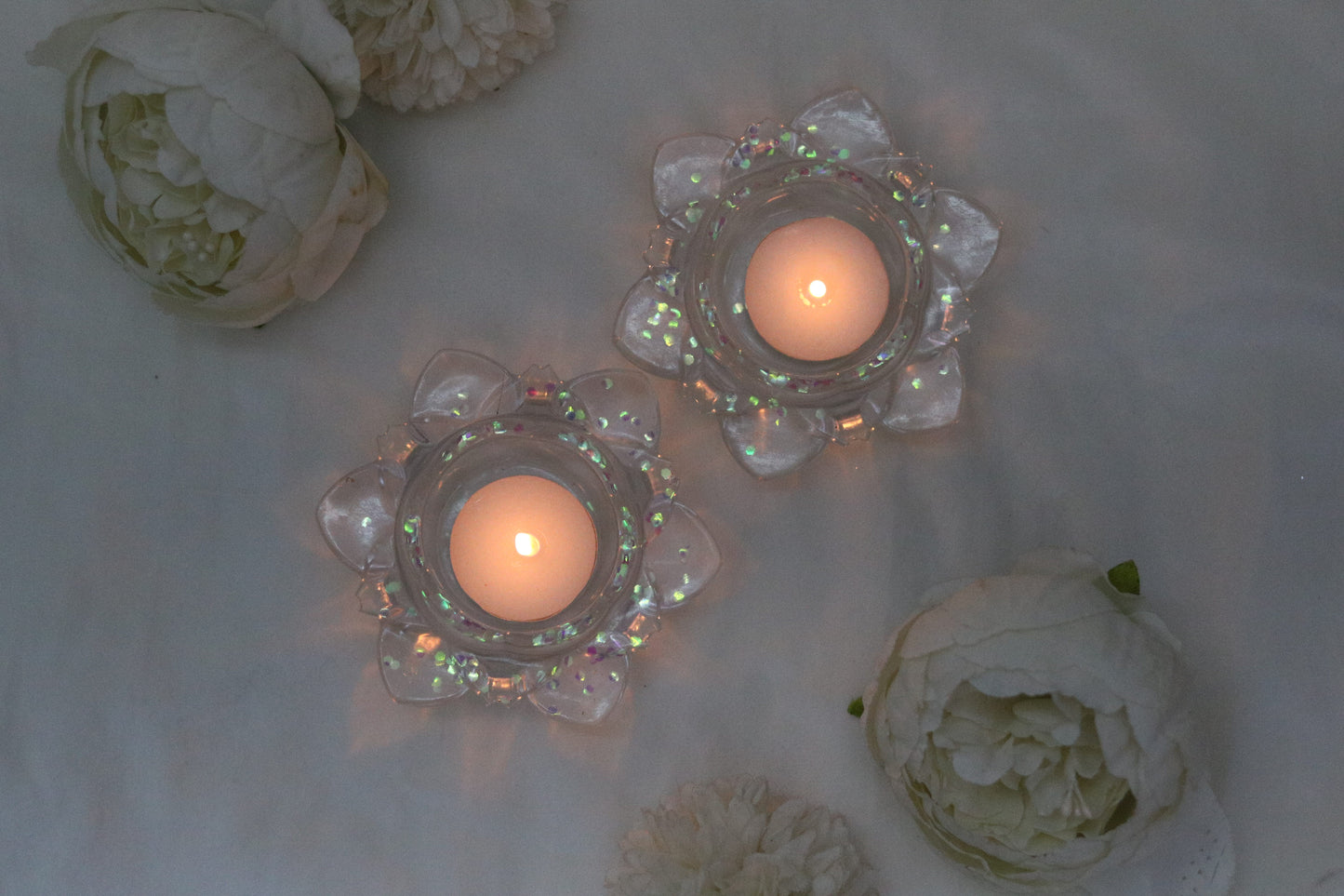 Crystal-Clear Lotus Diyas with Shimmering Accents-Pack of 2