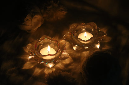 Crystal-Clear Lotus Diyas with Shimmering Accents- Set of 25 Pair