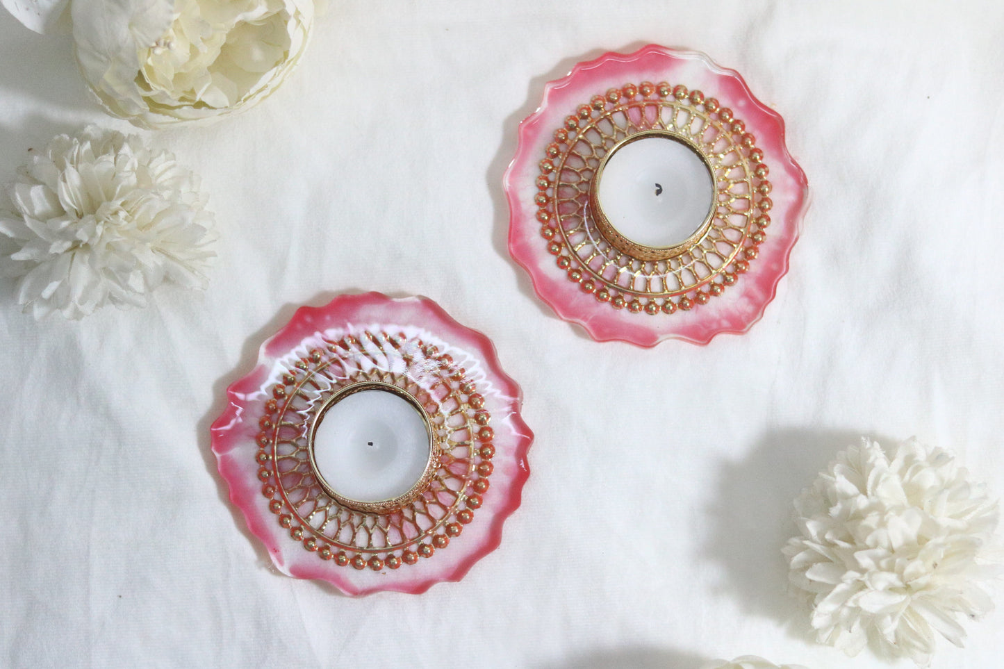 Enchant Your Festivities with Radiant Resin Tea Light Holders- Set of 2