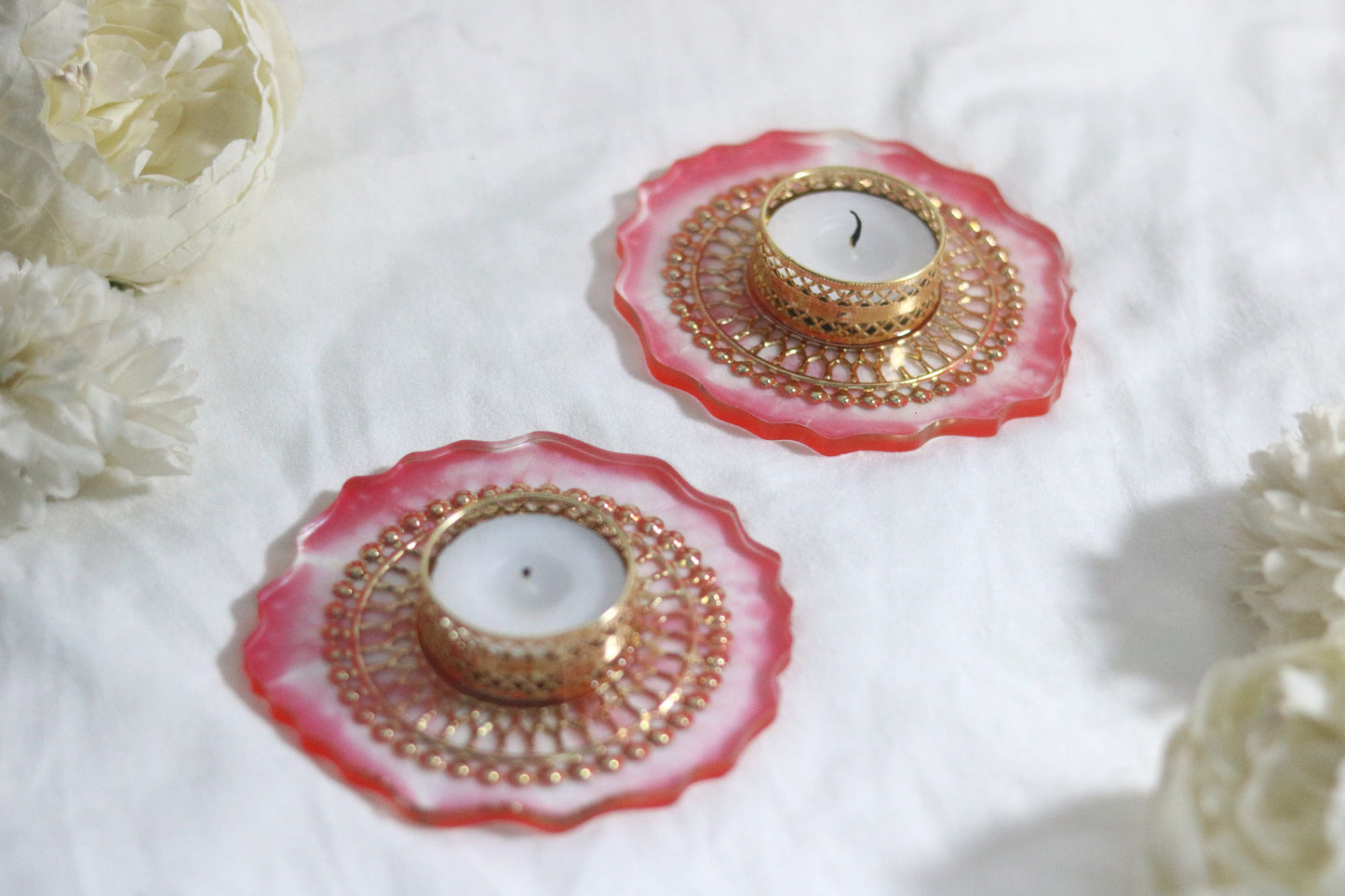 Enchant Your Festivities with Radiant Resin Tea Light Holders- Set of 2