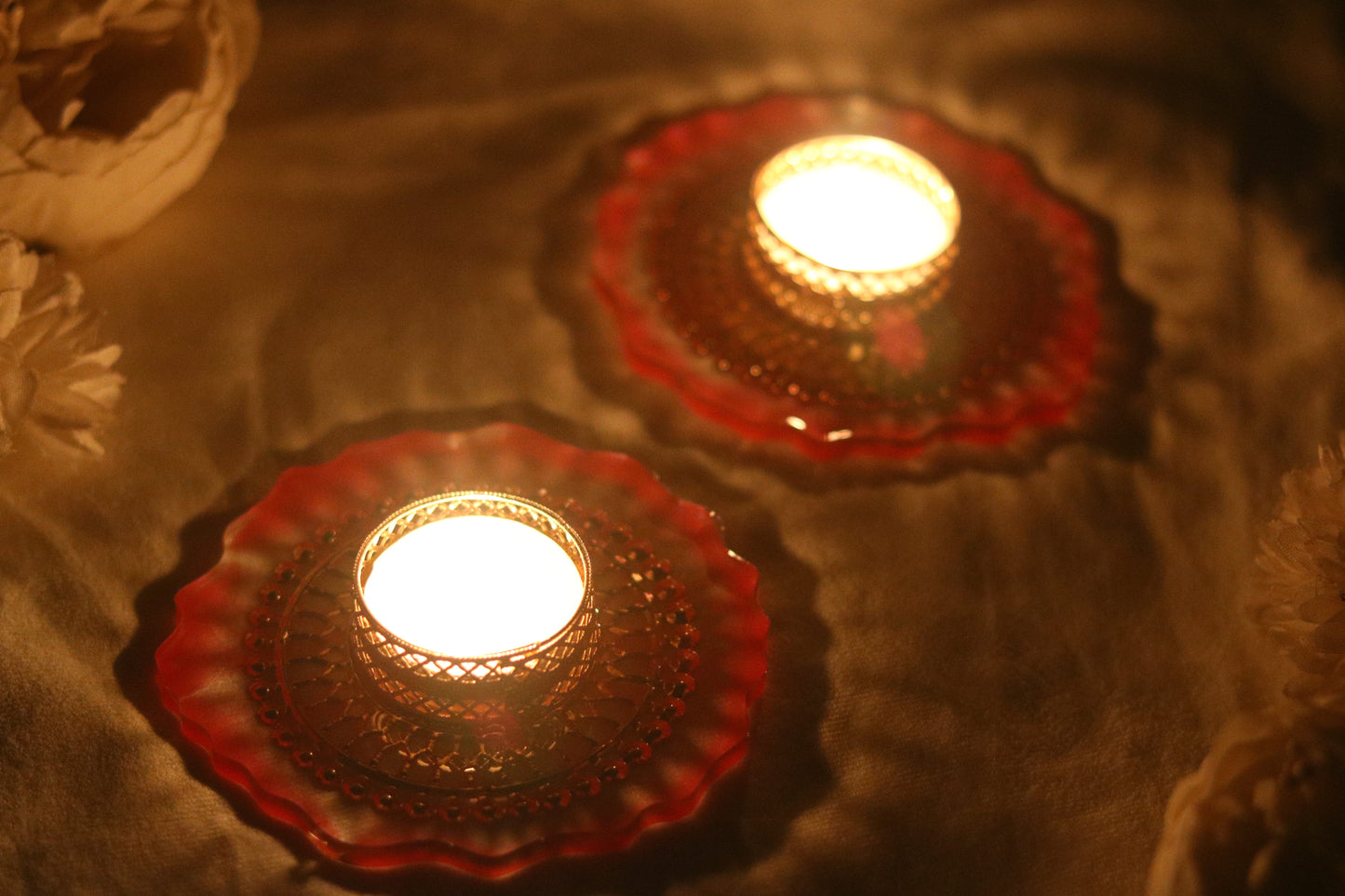 Enchant Your Festivities with Radiant Resin Tea Light Holders- Set of 2