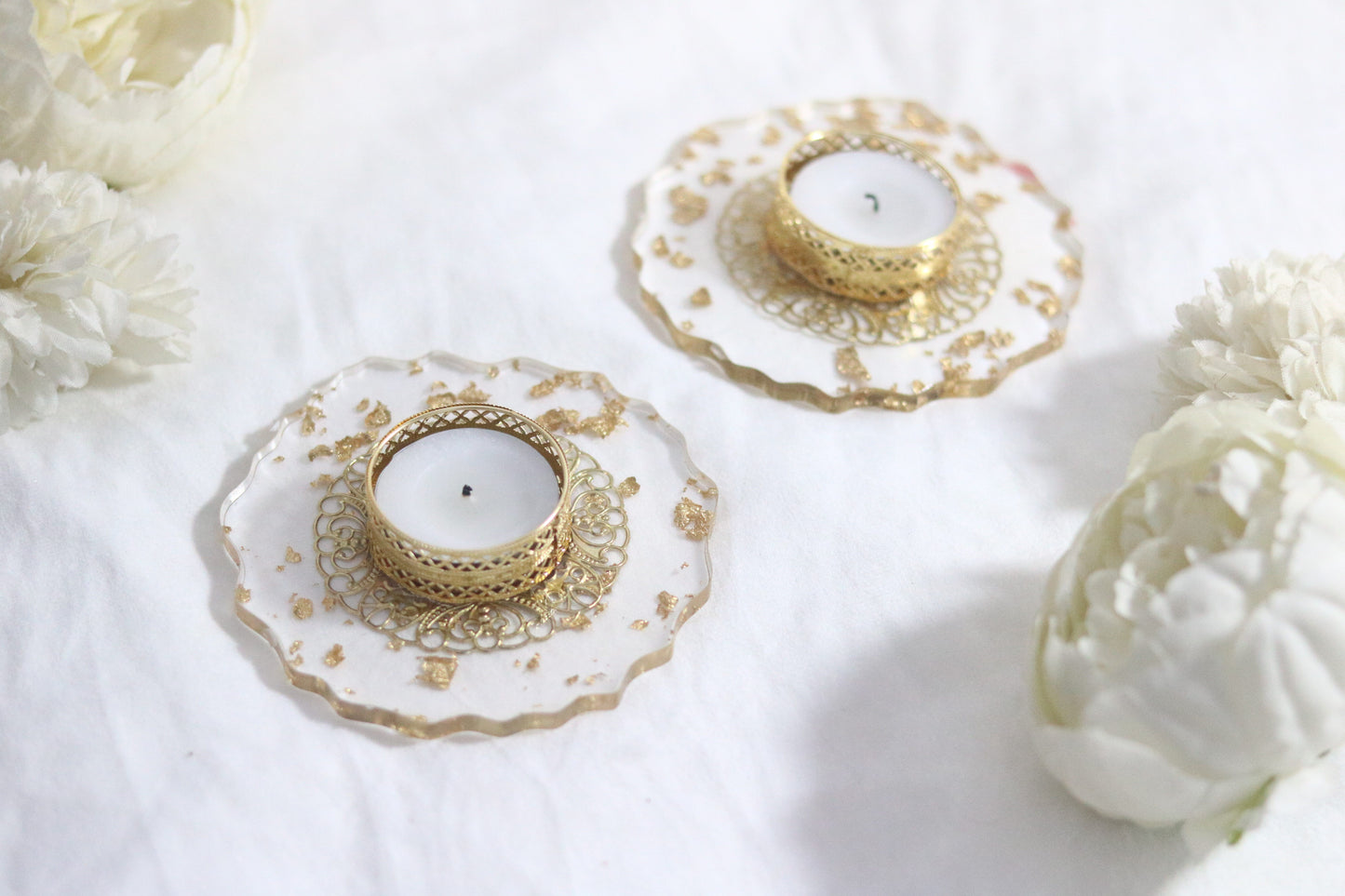 "Illuminate Your Festivities with Exquisite Resin Gold Flakes Tea Light Holders - Now in a Special Combo Offer!"- Set of 2